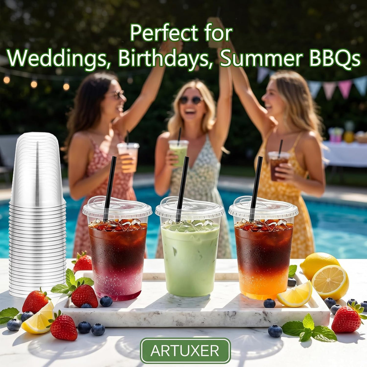 100 Set 16oz Clear Plastic Cups with Sip Lids and Straws,Disposable iced coffee cups with lids for Cold Drinks,Smoothies, Juices,Round Bottom To Go Coffee Cups for Party,Picnic (16, ounces)