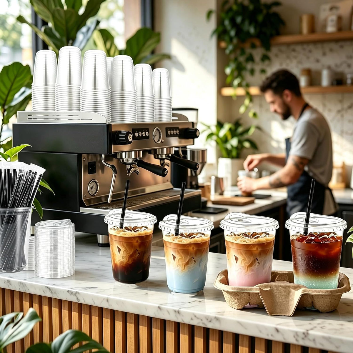 100 Set 16oz Clear Plastic Cups with Sip Lids and Straws,Disposable iced coffee cups with lids for Cold Drinks,Smoothies, Juices,Round Bottom To Go Coffee Cups for Party,Picnic (16, ounces)