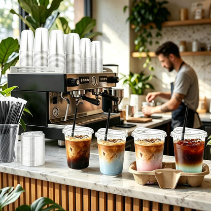 100 Set 16oz Clear Plastic Cups with Sip Lids and Straws,Disposable iced coffee cups with lids for Cold Drinks,Smoothies, Juices,Round Bottom To Go Coffee Cups for Party,Picnic (16, ounces)