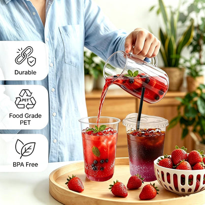 100 Set 16oz Clear Plastic Cups with Sip Lids and Straws,Disposable iced coffee cups with lids for Cold Drinks,Smoothies, Juices,Round Bottom To Go Coffee Cups for Party,Picnic (16, ounces)