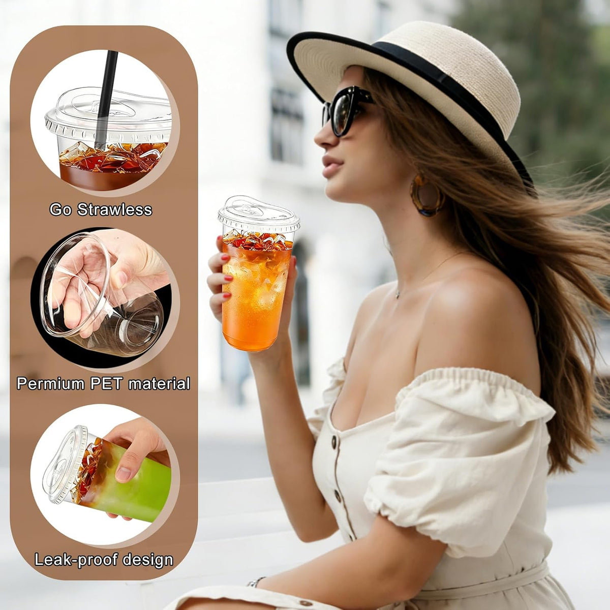 100 Set 16oz Clear Plastic Cups with Sip Lids and Straws,Disposable iced coffee cups with lids for Cold Drinks,Smoothies, Juices,Round Bottom To Go Coffee Cups for Party,Picnic (16, ounces)