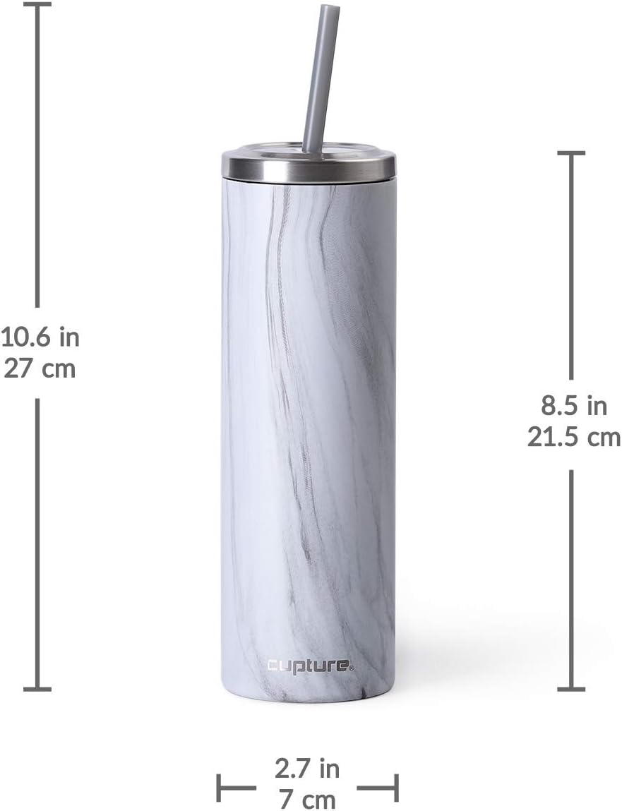 Stainless Steel Skinny Insulated Tumbler Cup with Lid and Reusable Straw - 16 oz (Jet Black)
