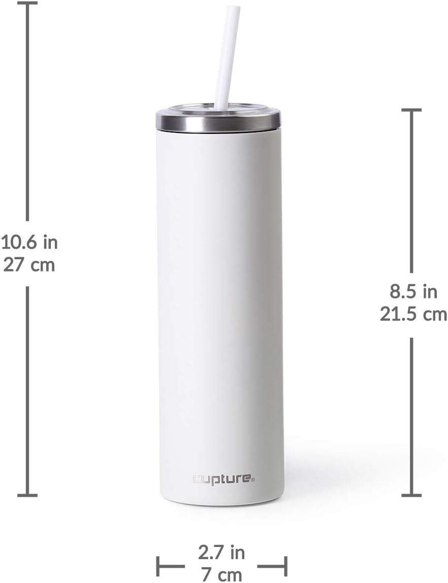 Stainless Steel Skinny Insulated Tumbler Cup with Lid and Reusable Straw - 16 oz (Jet Black)