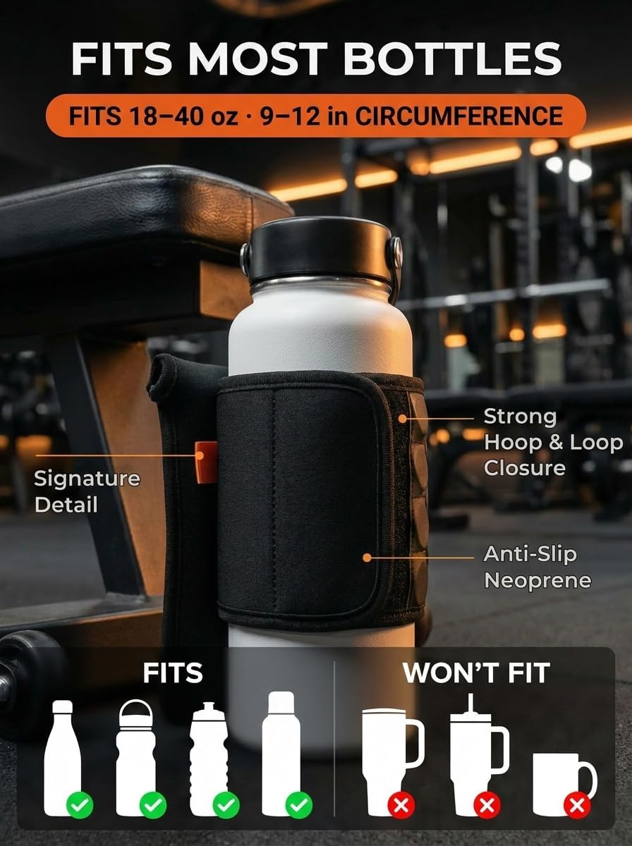 Magnetic Water Bottle Sleeve for Gym, Neoprene Pouch with Phone Pocket