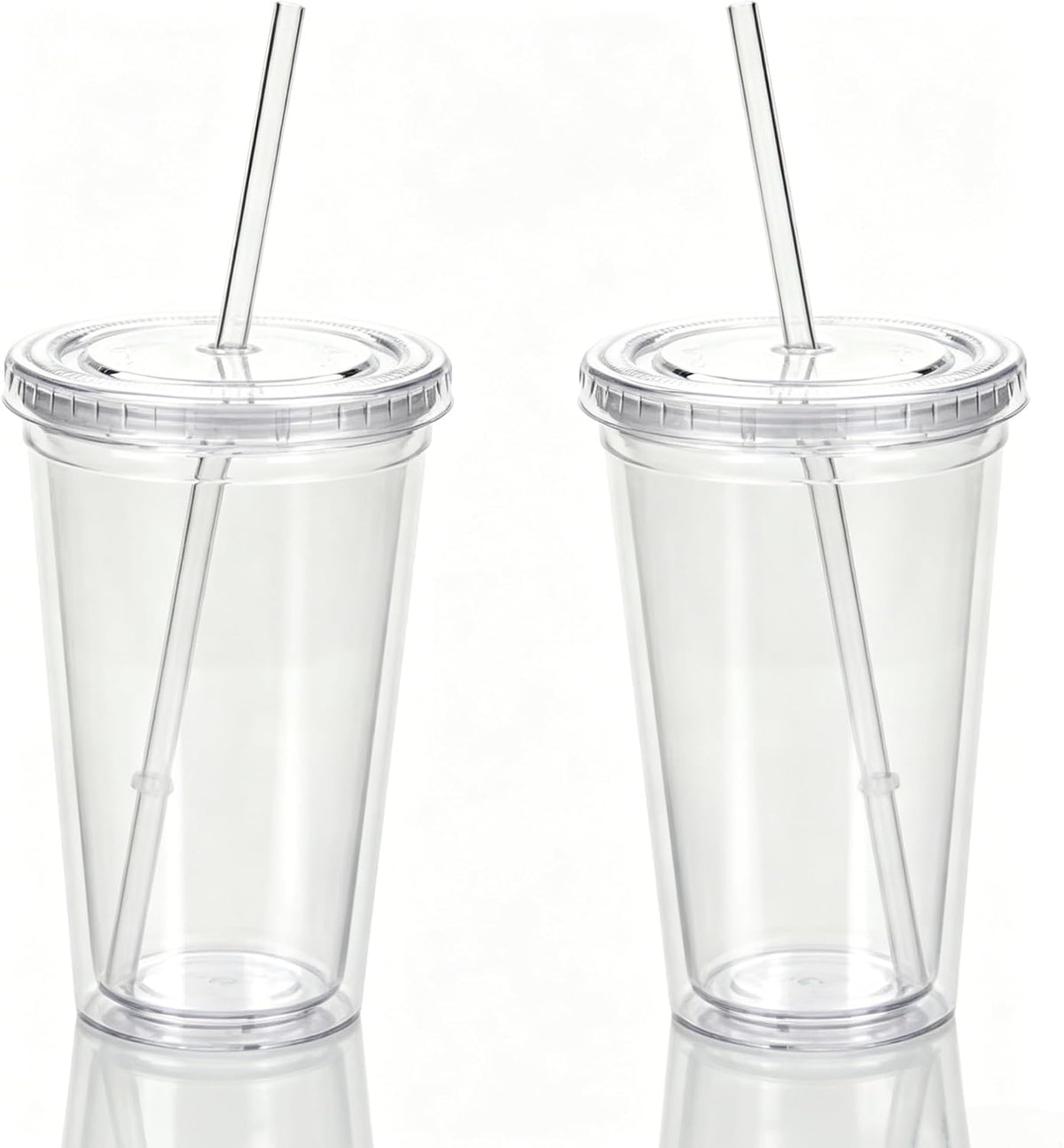 2 Pack 16oz Double Wall Insulated Acrylic Tumbler Cups, with Lid & Straw
