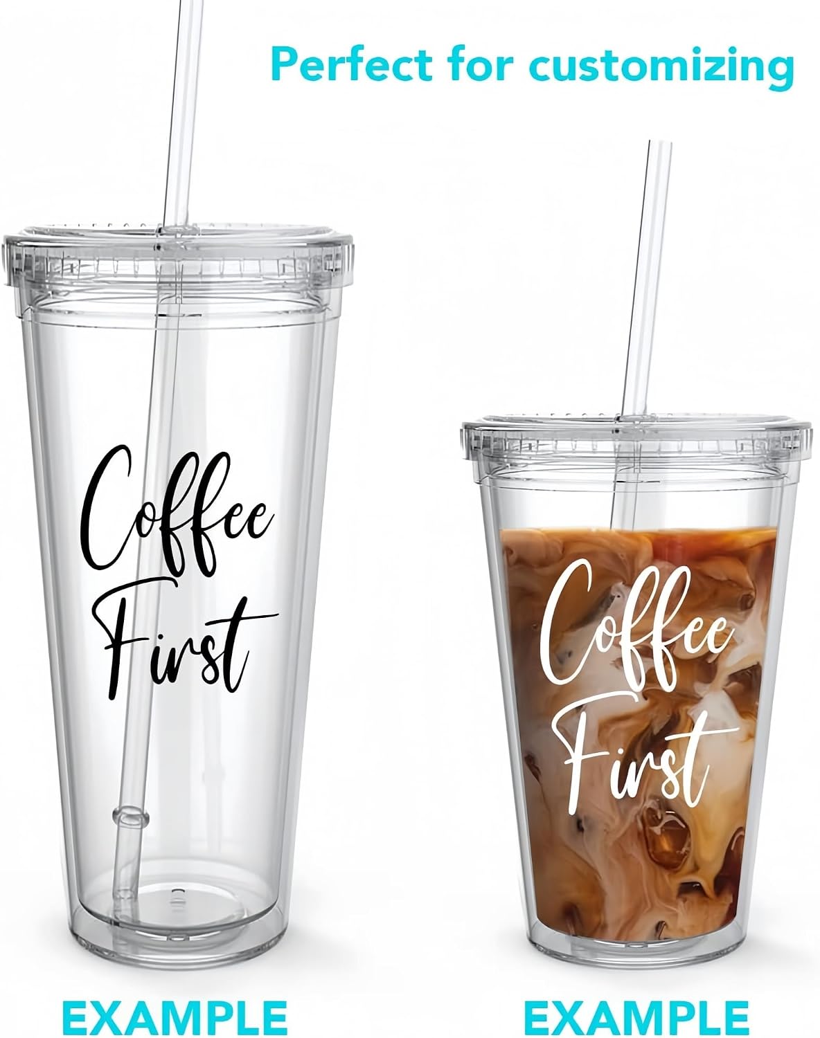 2 Pack 16oz Double Wall Insulated Acrylic Tumbler Cups, with Lid & Straw