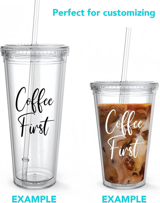 2 Pack 16oz Double Wall Insulated Acrylic Tumbler Cups, with Lid & Straw
