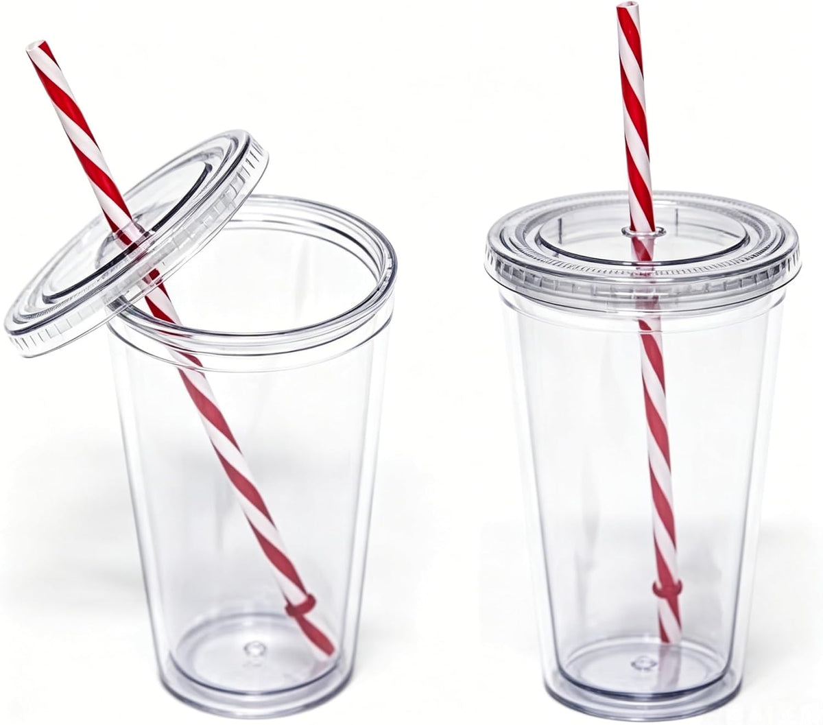 2 Pack 16oz Double Wall Insulated Acrylic Tumbler Cups, with Lid & Straw