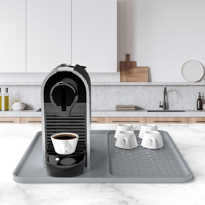Silicone Coffee Mat, 24''x16'' Bar Mat with Detachable Dish Drying Mat - Fits Under Coffee Maker & Dish Rack