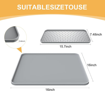 Silicone Coffee Mat, 24''x16'' Bar Mat with Detachable Dish Drying Mat - Fits Under Coffee Maker & Dish Rack