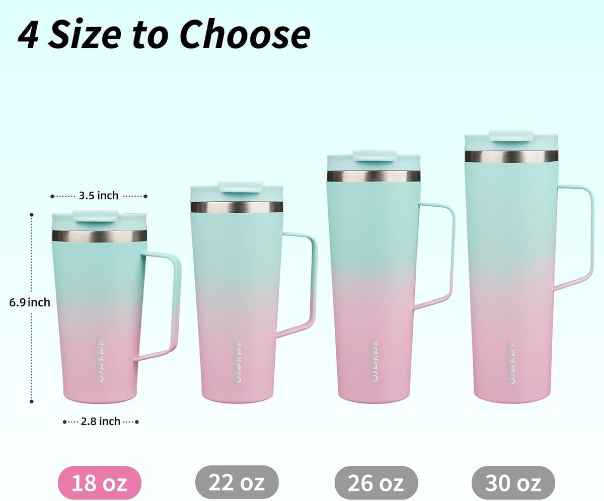 18oz Insulated Tumbler with Handle, Lid & Straw, Stainless Steel