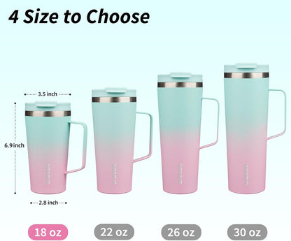 18oz Insulated Tumbler with Handle, Lid & Straw, Stainless Steel