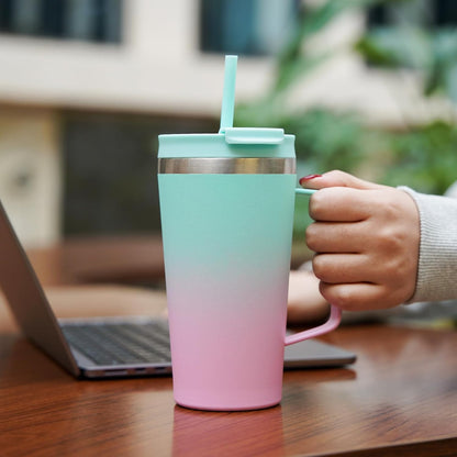 18oz Insulated Tumbler with Handle, Lid & Straw, Stainless Steel