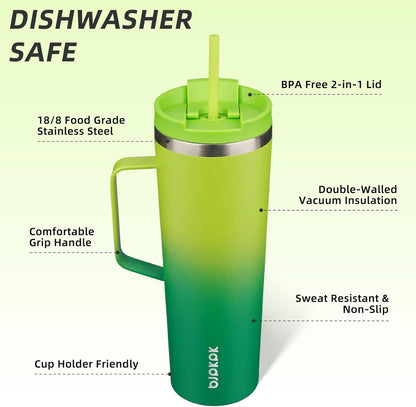 18oz Insulated Tumbler with Handle, Lid & Straw, Stainless Steel