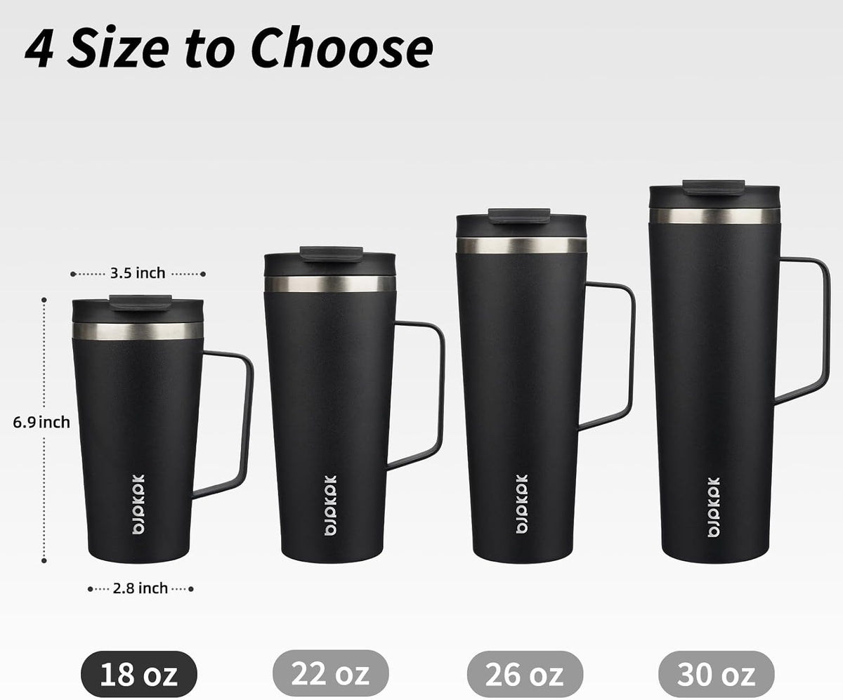 18oz Insulated Tumbler with Handle, Lid & Straw, Stainless Steel