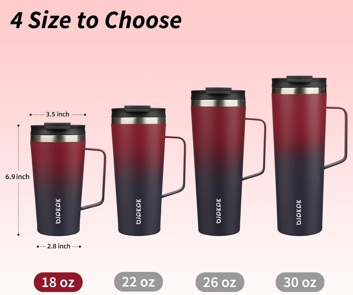 18oz Insulated Tumbler with Handle, Lid & Straw, Stainless Steel