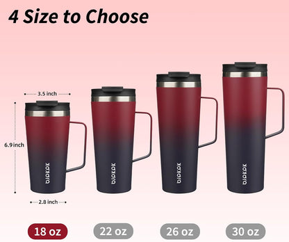 18oz Insulated Tumbler with Handle, Lid & Straw, Stainless Steel