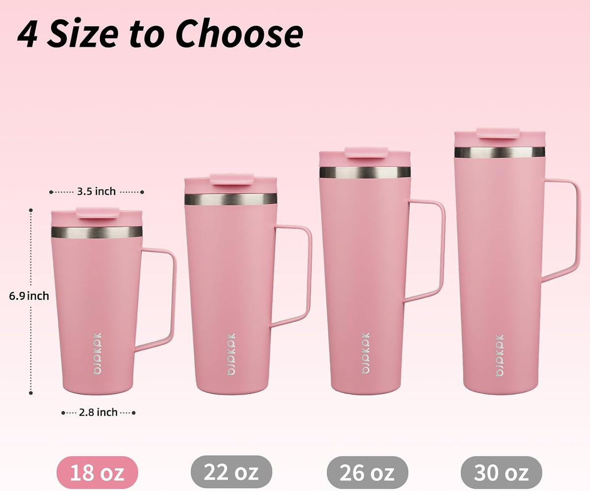 18oz Insulated Tumbler with Handle, Lid & Straw, Stainless Steel