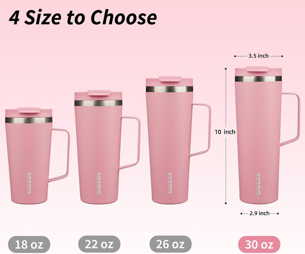 18oz Insulated Tumbler with Handle, Lid & Straw, Stainless Steel