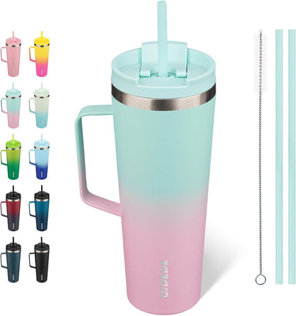 18oz Insulated Tumbler with Handle, Lid & Straw, Stainless Steel