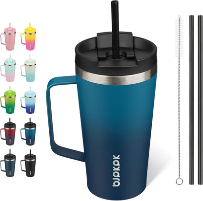 18oz Insulated Tumbler with Handle, Lid & Straw, Stainless Steel