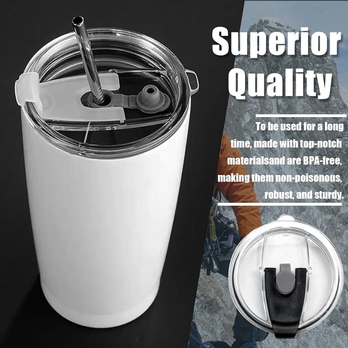 2 Pcs Black 20oz Tumbler Flip Lid
