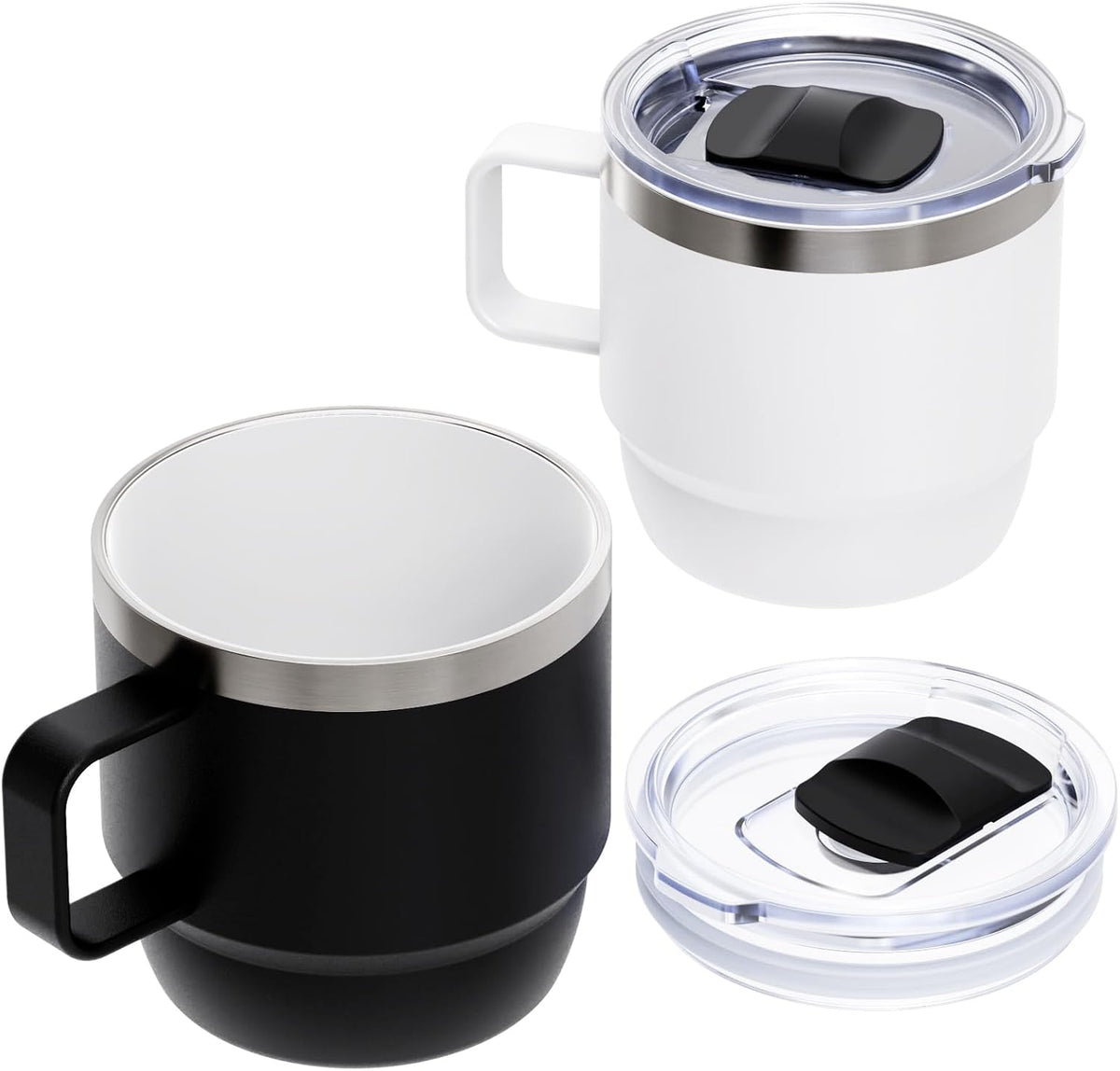 8 oz Small Coffee Mug with Magnetic Sliding Lid & Handle, Stackable | Ceramic-Lined 18/8 Stainless Steel, Double-Wall Vacuum Insulated Espresso Cup, Dishwasher Safe, Pink