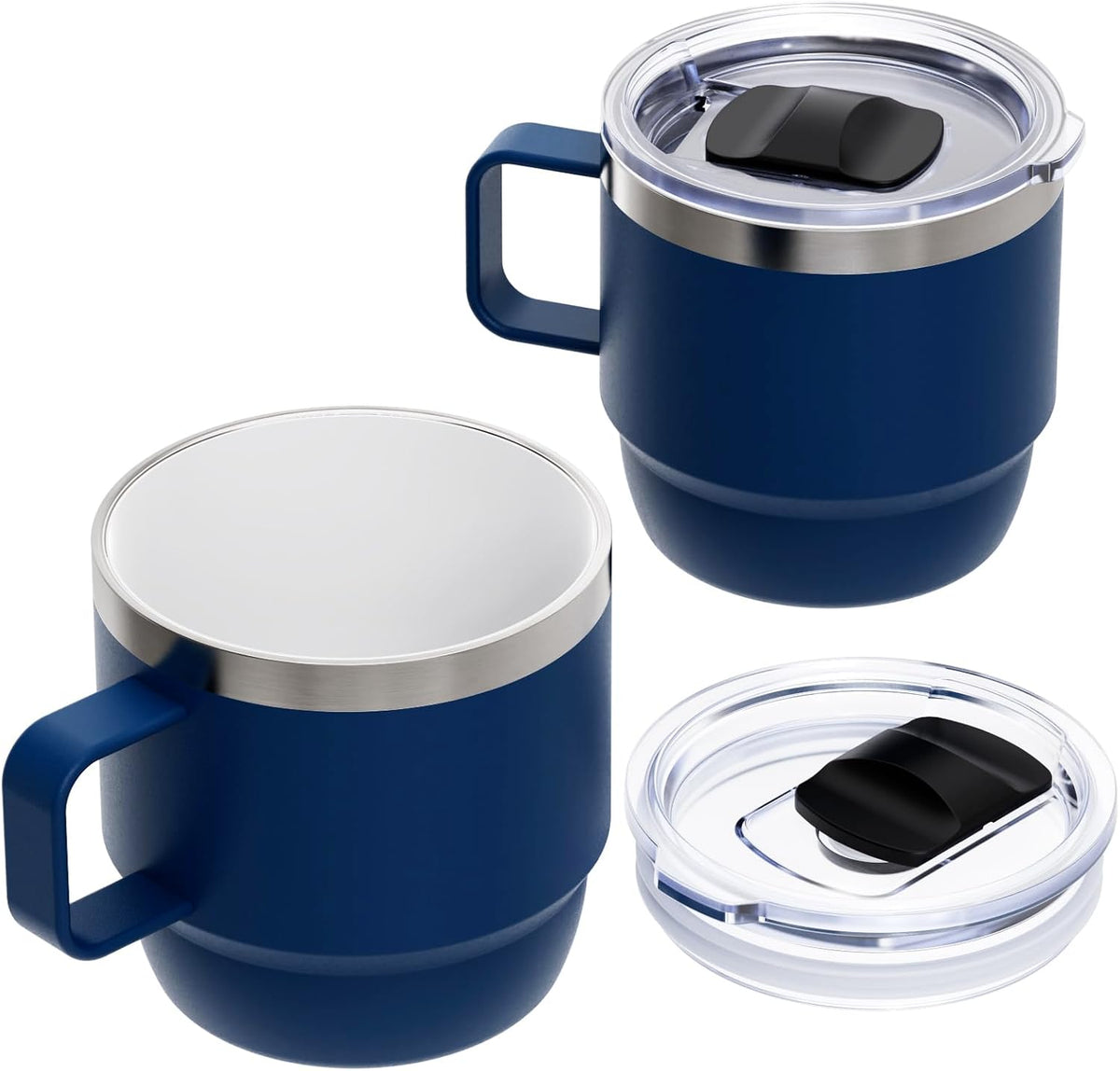 8 oz Small Coffee Mug with Magnetic Sliding Lid & Handle, Stackable | Ceramic-Lined 18/8 Stainless Steel, Double-Wall Vacuum Insulated Espresso Cup, Dishwasher Safe, Pink