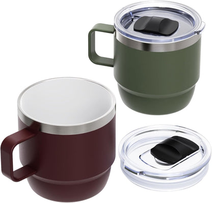 8 oz Small Coffee Mug with Magnetic Sliding Lid & Handle, Stackable | Ceramic-Lined 18/8 Stainless Steel, Double-Wall Vacuum Insulated Espresso Cup, Dishwasher Safe, Pink