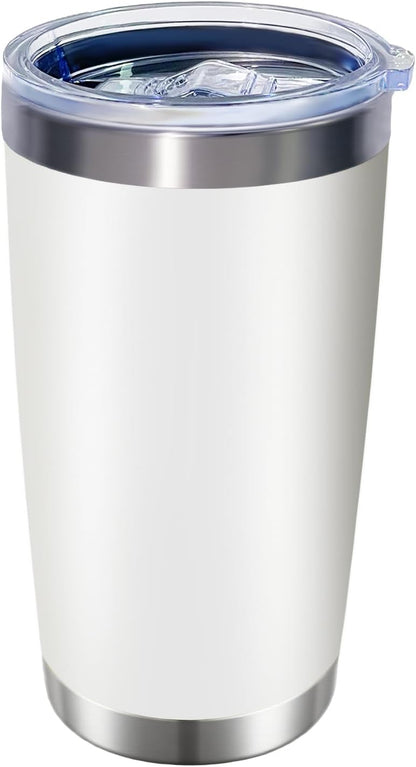 1 Pack 20oz Stainless Steel Tumbler with Lid, Leakproof Double Wall Travel Mug for Hot/Cold Drinks, Home Office Outdoor Party Use, Durable Powder Coated Insulated Cup/White