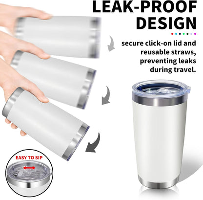 1 Pack 20oz Stainless Steel Tumbler with Lid, Leakproof Double Wall Travel Mug for Hot/Cold Drinks, Home Office Outdoor Party Use, Durable Powder Coated Insulated Cup/White