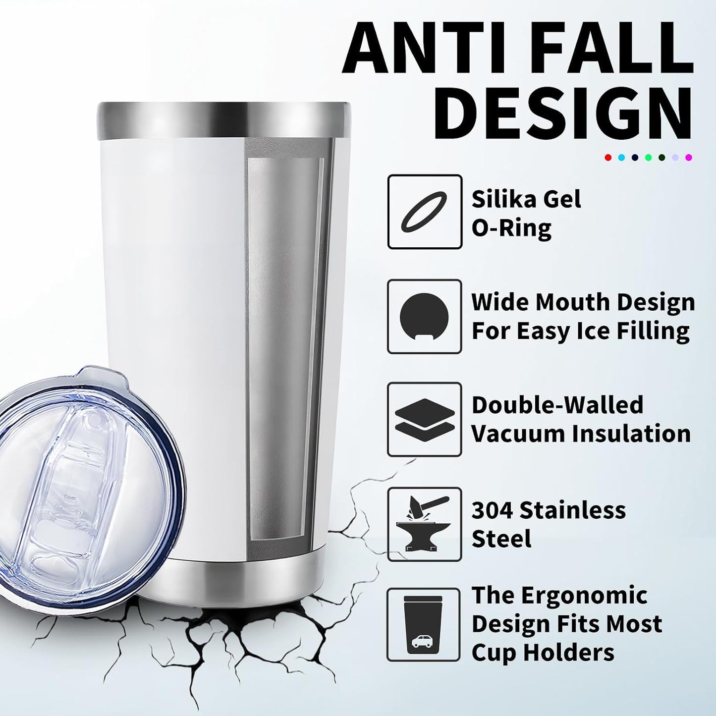 1 Pack 20oz Stainless Steel Tumbler with Lid, Leakproof Double Wall Travel Mug for Hot/Cold Drinks, Home Office Outdoor Party Use, Durable Powder Coated Insulated Cup/White