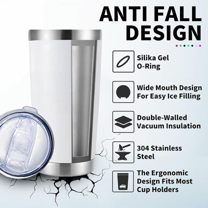 1 Pack 20oz Stainless Steel Tumbler with Lid, Leakproof Double Wall Travel Mug for Hot/Cold Drinks, Home Office Outdoor Party Use, Durable Powder Coated Insulated Cup/White