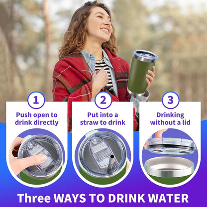 1 Pack 20oz Stainless Steel Tumbler with Lid, Leakproof Double Wall Travel Mug for Hot/Cold Drinks, Home Office Outdoor Party Use, Durable Powder Coated Insulated Cup/White