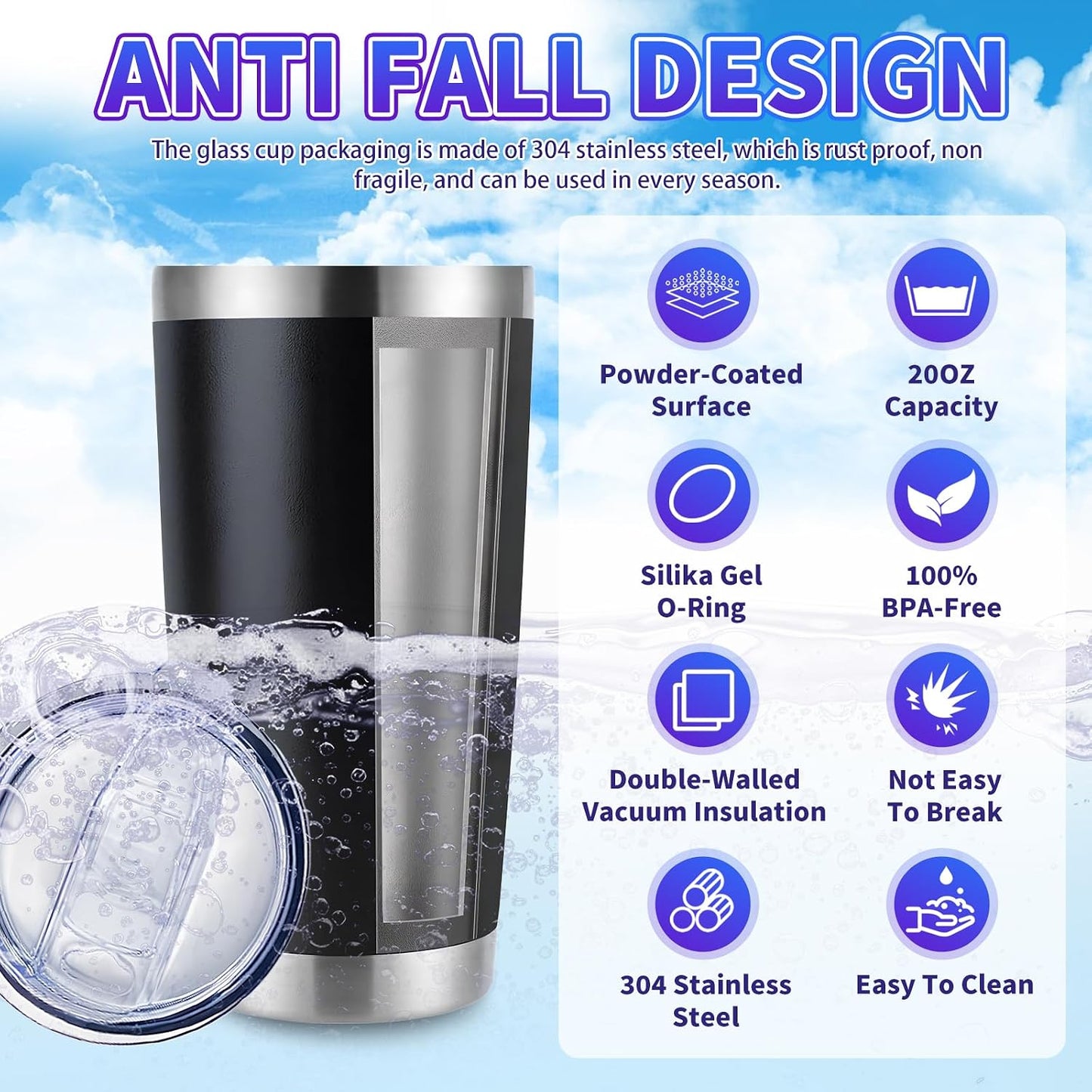 1 Pack 20oz Stainless Steel Tumbler with Lid, Leakproof Double Wall Travel Mug for Hot/Cold Drinks, Home Office Outdoor Party Use, Durable Powder Coated Insulated Cup/White