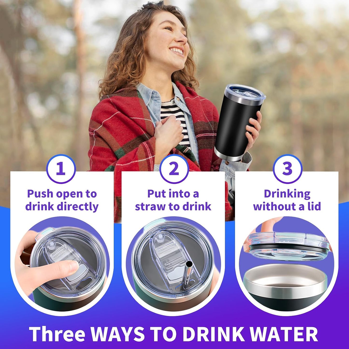 1 Pack 20oz Stainless Steel Tumbler with Lid, Leakproof Double Wall Travel Mug for Hot/Cold Drinks, Home Office Outdoor Party Use, Durable Powder Coated Insulated Cup/White