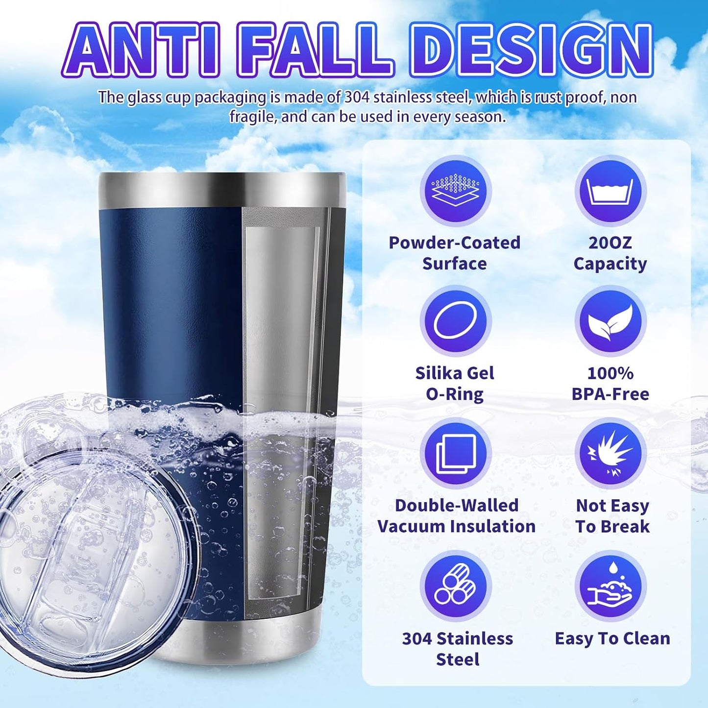 1 Pack 20oz Stainless Steel Tumbler with Lid, Leakproof Double Wall Travel Mug for Hot/Cold Drinks, Home Office Outdoor Party Use, Durable Powder Coated Insulated Cup/White