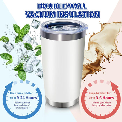 1 Pack 20oz Stainless Steel Tumbler with Lid, Leakproof Double Wall Travel Mug for Hot/Cold Drinks, Home Office Outdoor Party Use, Durable Powder Coated Insulated Cup/White