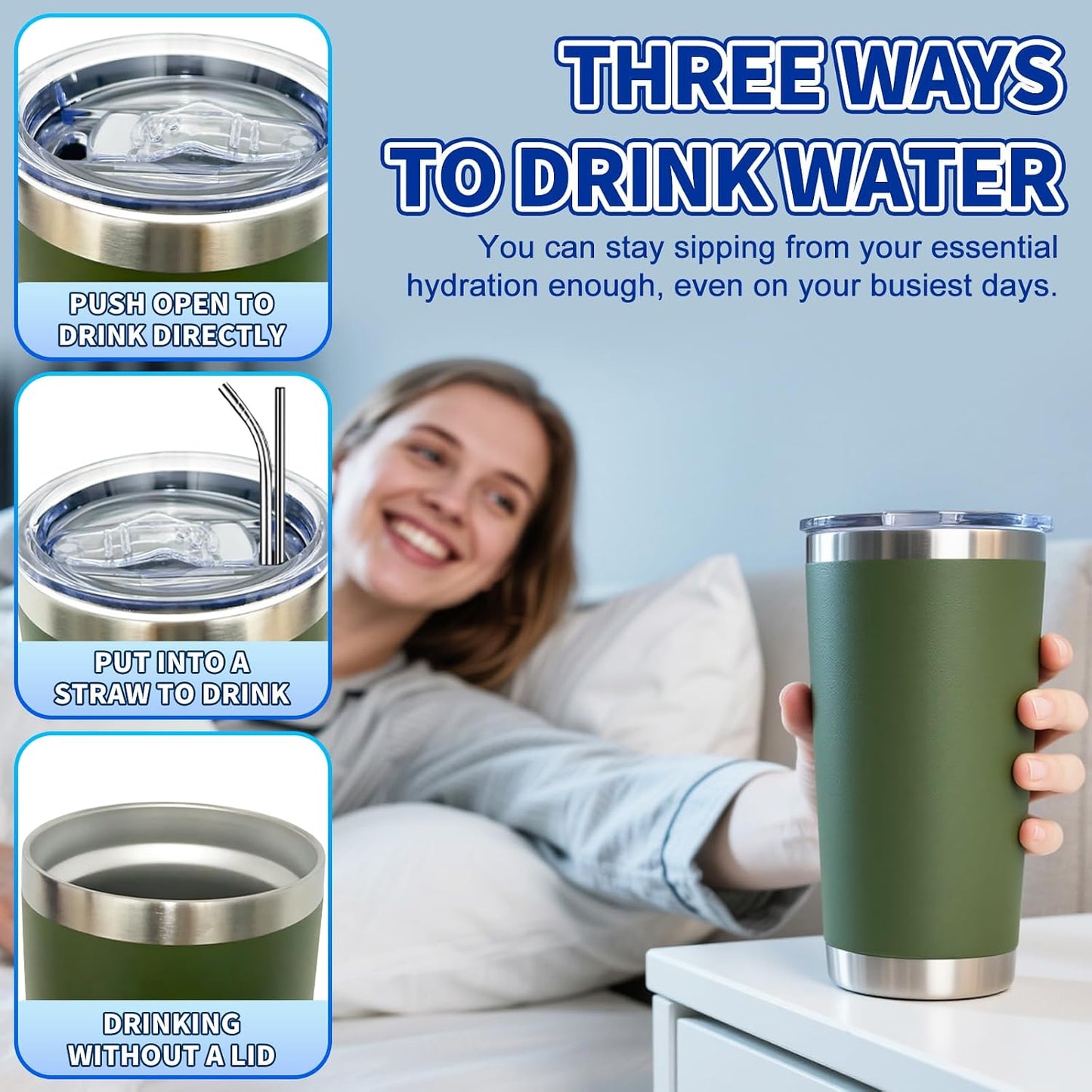 1 Pack 20oz Stainless Steel Tumbler with Lid, Leakproof Double Wall Travel Mug for Hot/Cold Drinks, Home Office Outdoor Party Use, Durable Powder Coated Insulated Cup/White