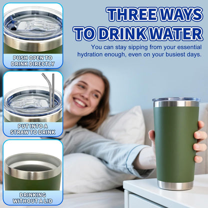 1 Pack 20oz Stainless Steel Tumbler with Lid, Leakproof Double Wall Travel Mug for Hot/Cold Drinks, Home Office Outdoor Party Use, Durable Powder Coated Insulated Cup/White