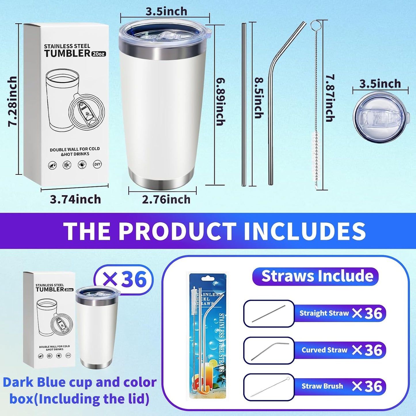 1 Pack 20oz Stainless Steel Tumbler with Lid, Leakproof Double Wall Travel Mug for Hot/Cold Drinks, Home Office Outdoor Party Use, Durable Powder Coated Insulated Cup/White