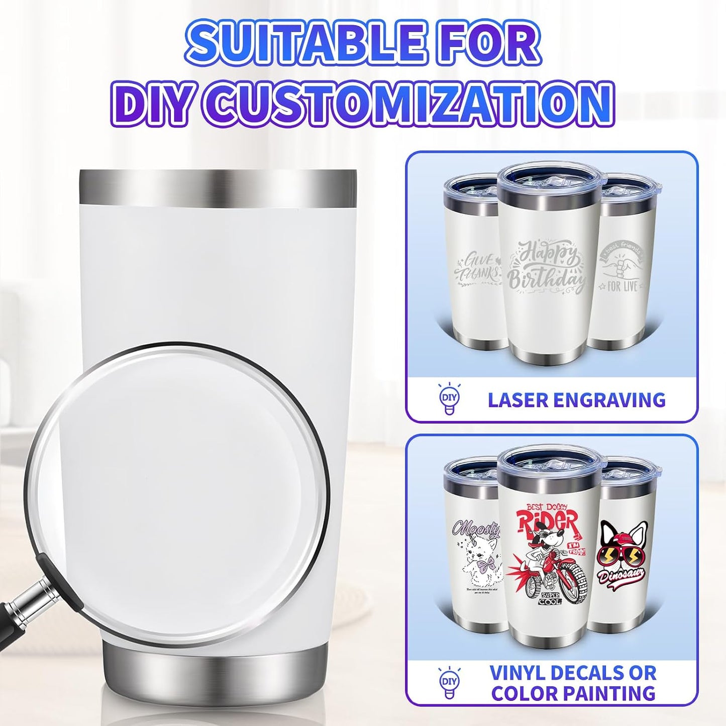 1 Pack 20oz Stainless Steel Tumbler with Lid, Leakproof Double Wall Travel Mug for Hot/Cold Drinks, Home Office Outdoor Party Use, Durable Powder Coated Insulated Cup/White