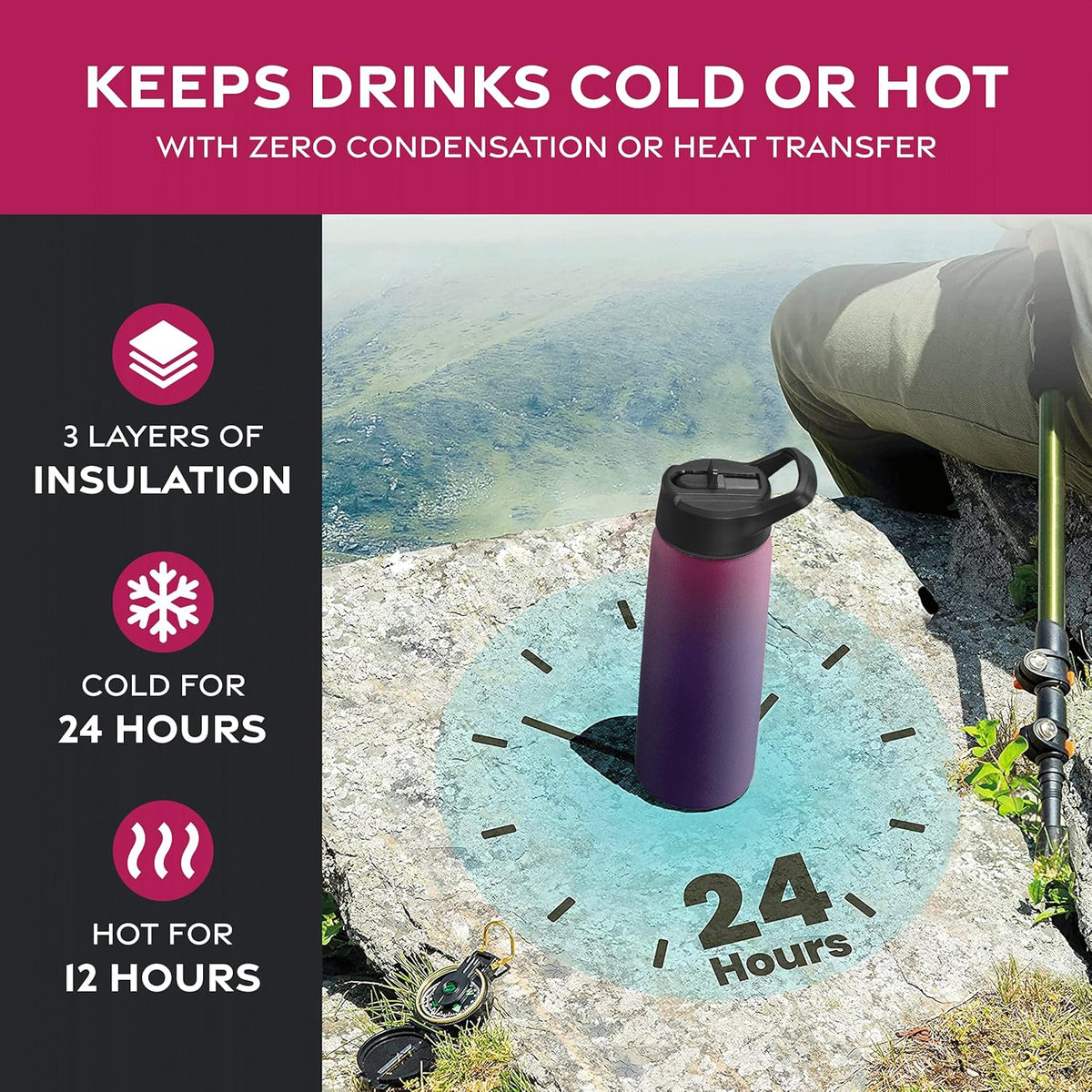 Insulated Water Bottle with Straw, 25 Oz, Dreamy Purple