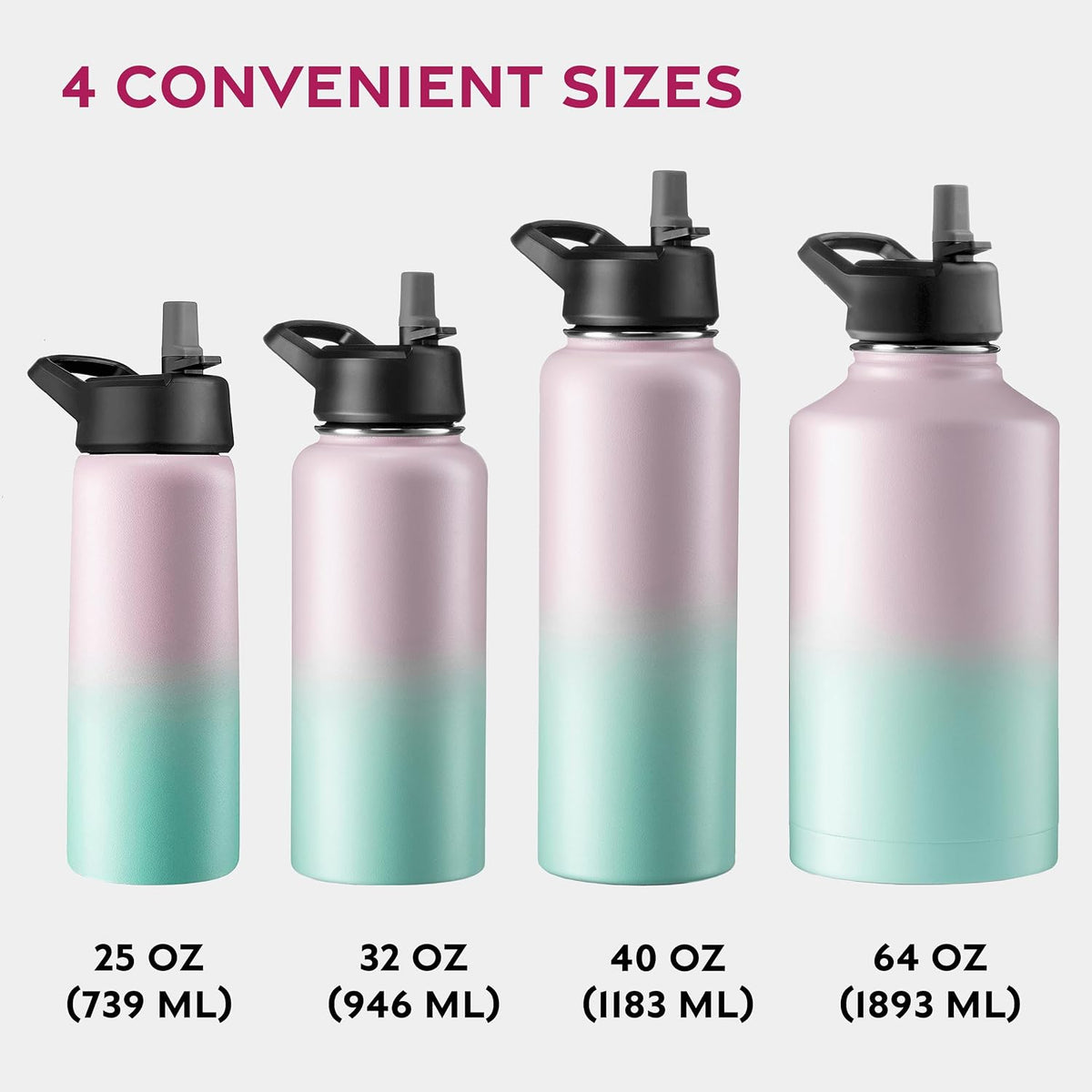 Insulated Water Bottle with Straw, 25 Oz, Dreamy Purple
