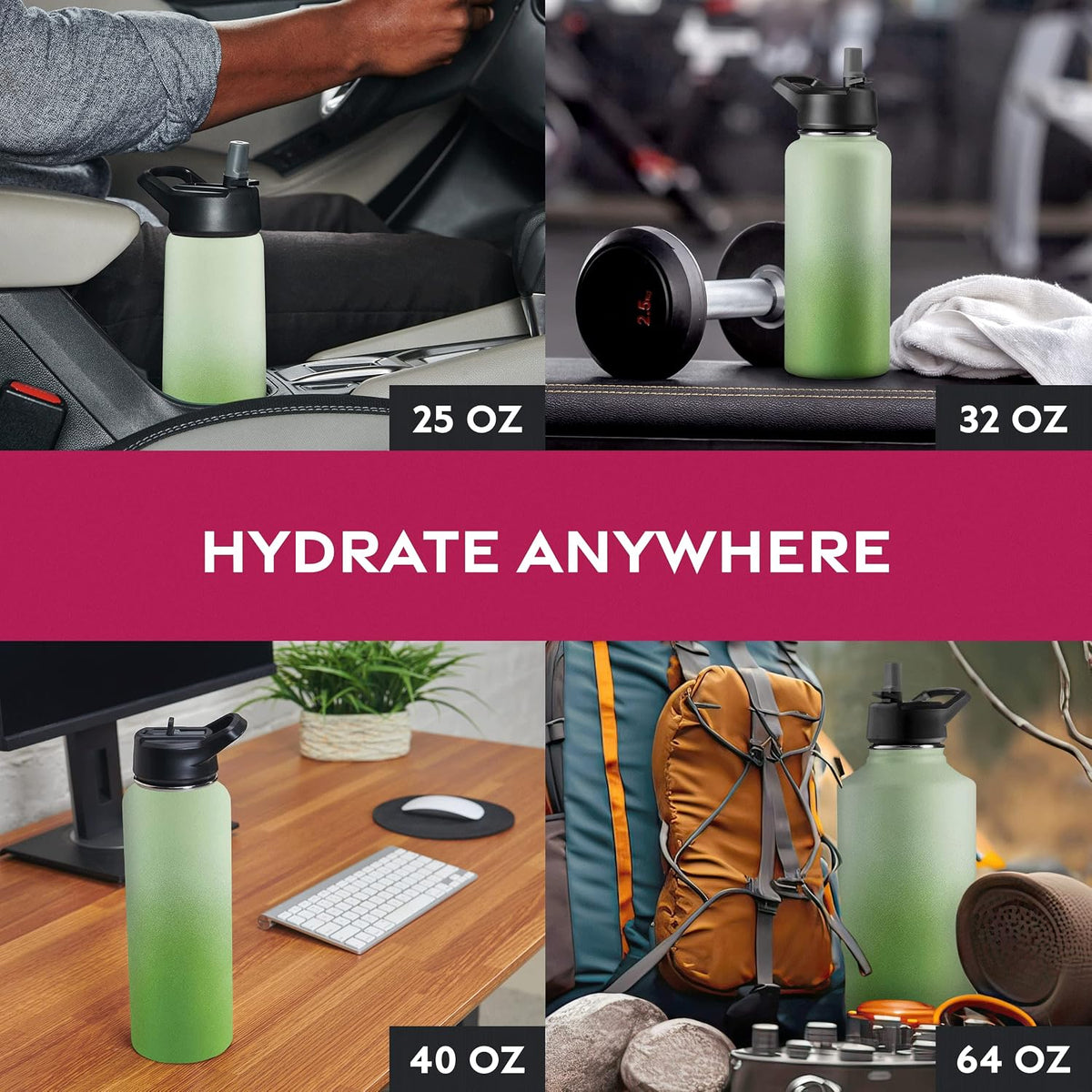 Insulated Water Bottle with Straw, 25 Oz, Dreamy Purple
