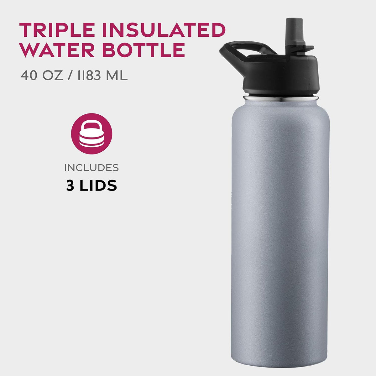 Insulated Water Bottle with Straw, 25 Oz, Dreamy Purple