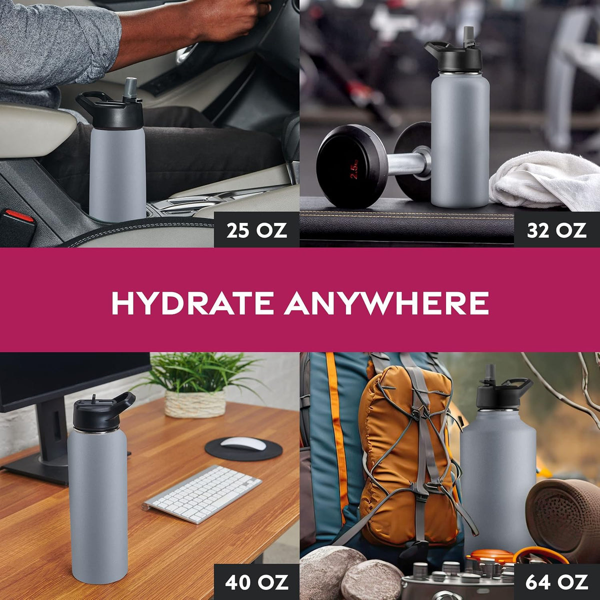 Insulated Water Bottle with Straw, 25 Oz, Dreamy Purple