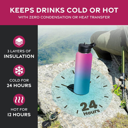 Insulated Water Bottle with Straw, 25 Oz, Dreamy Purple
