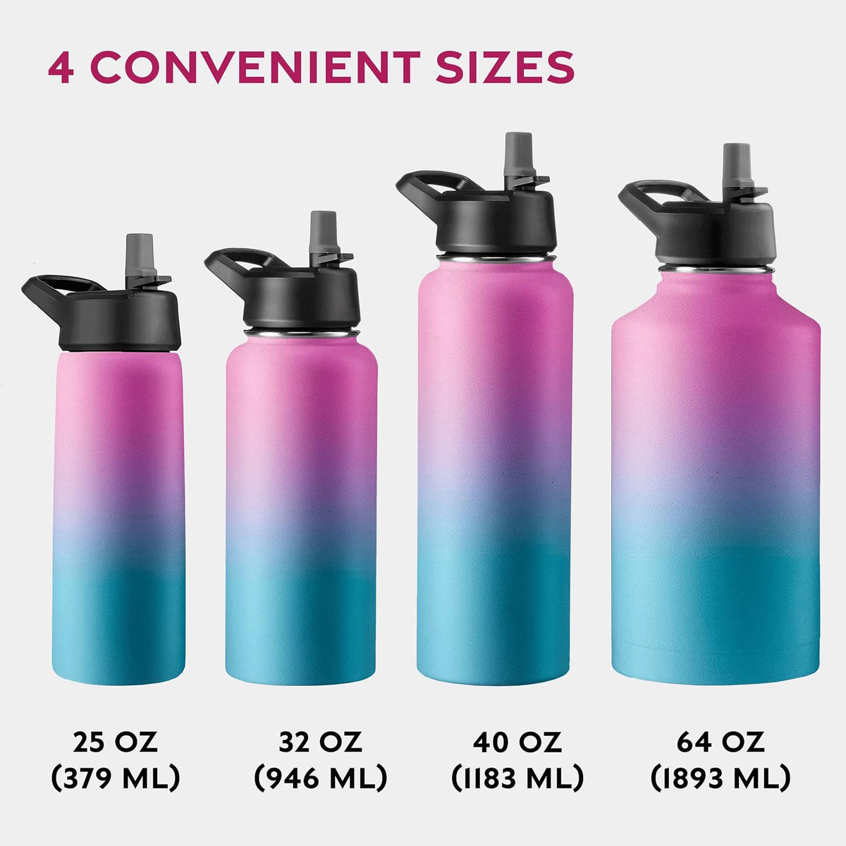 Insulated Water Bottle with Straw, 25 Oz, Dreamy Purple