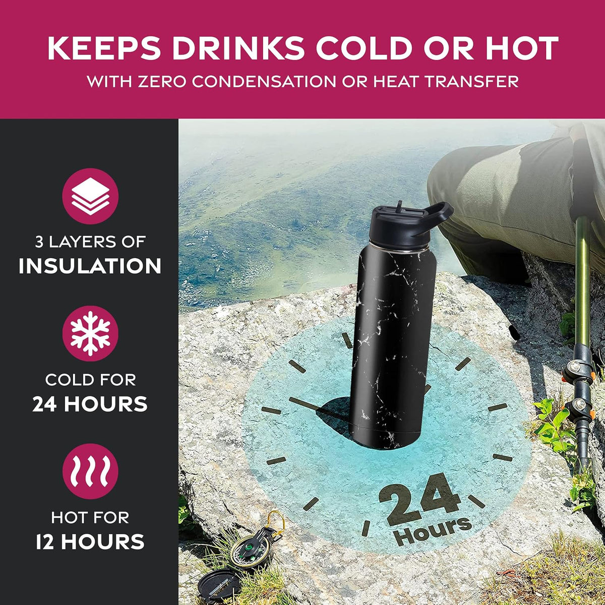 Insulated Water Bottle with Straw, 25 Oz, Dreamy Purple